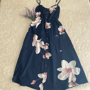 Blue floral midi dress with pockets